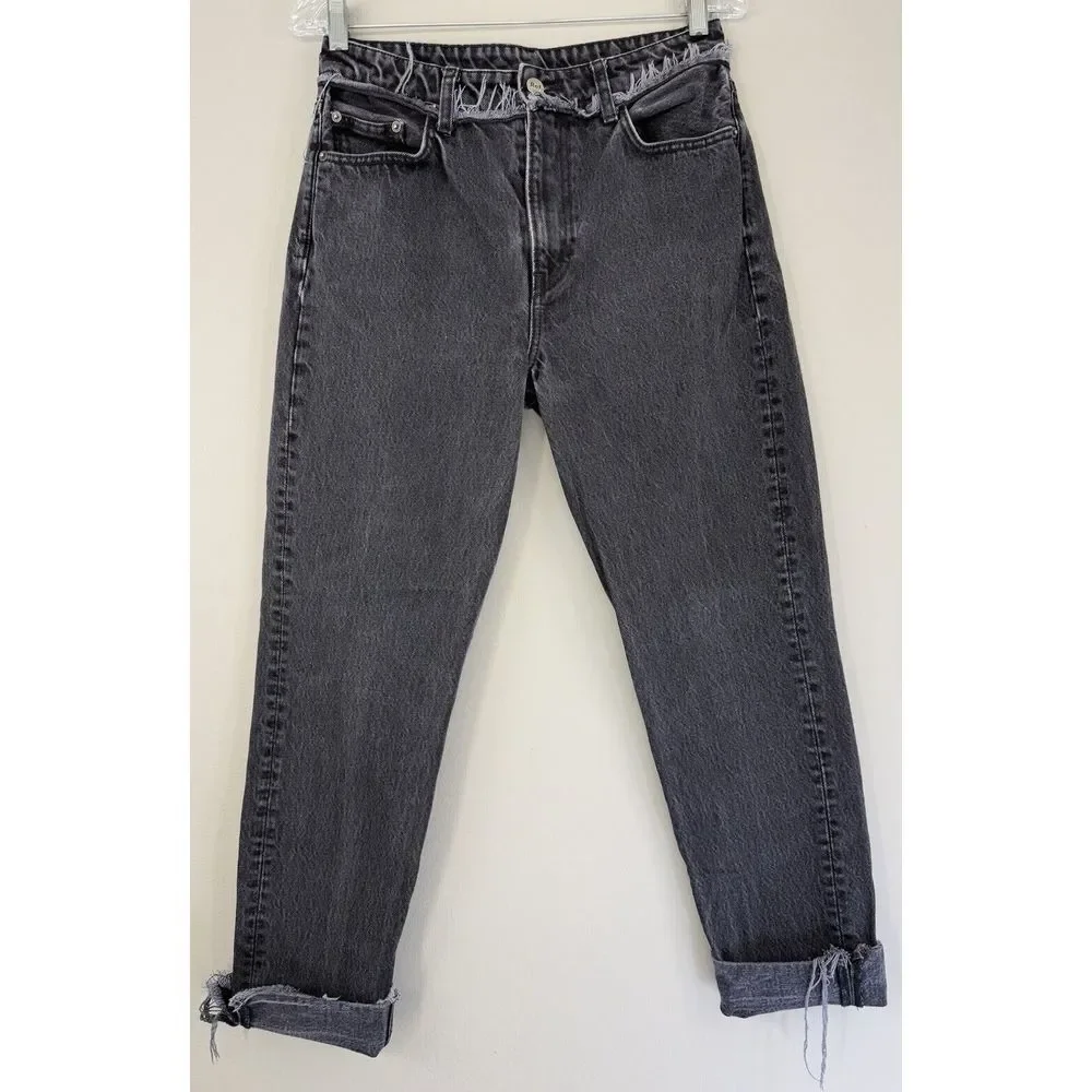 Reformation Crop Cigarette Euphrates Raw Hem Frayed Charcoal Black - Picture 1 of 16